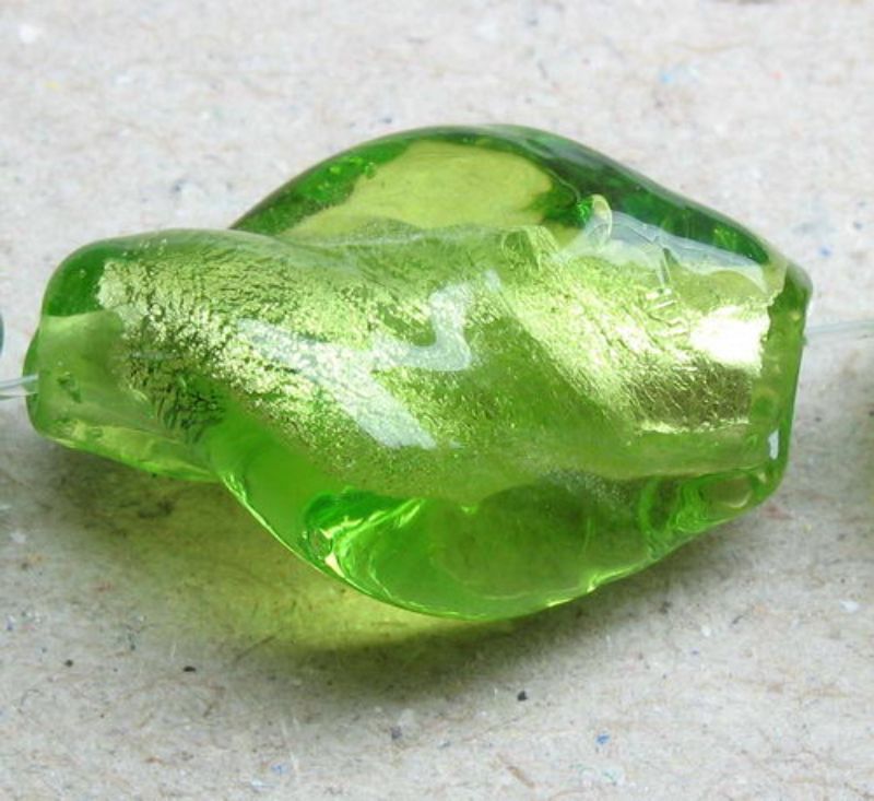 Beads - Glass Foil Beads - 14x13 Gl Foil Twist 25pcs LIME - Set of 2