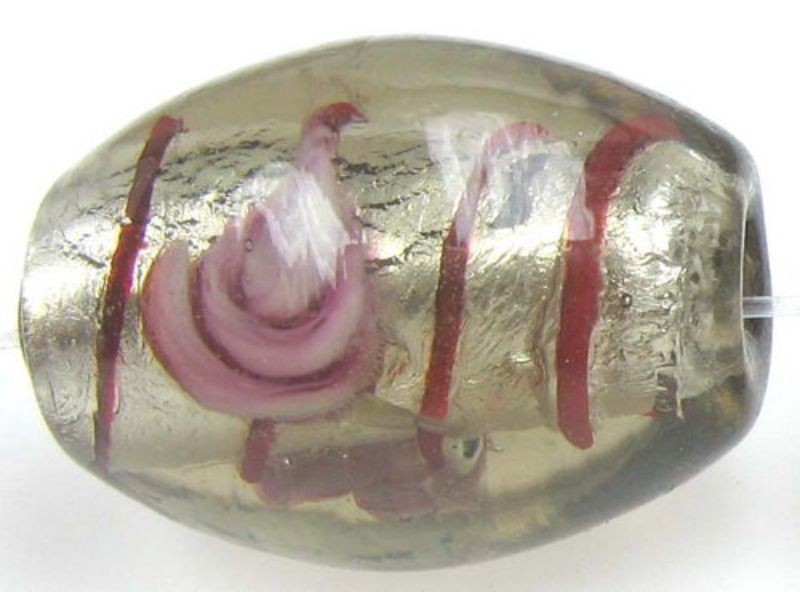 Beads - Glass Foil Beads - 12x17 Oval Foil/Rose 20pc