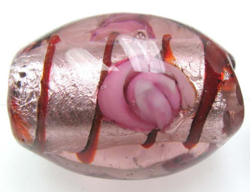 Beads - Glass Foil Beads - 12x17oval Foil/Rose 20pcs