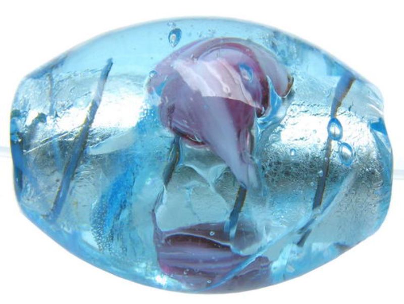 Beads - Glass Foil Beads - 12x17oval Foil/ Rose 1bead  - Set of 5