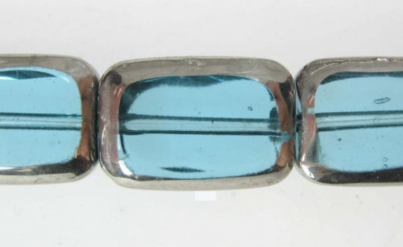 Beads - Glass Foil Beads - 8x12x4 Rect Foil Edge 28pcs BLUE - Set of 2