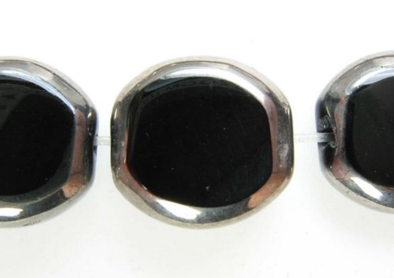 Beads - Glass Foil Beads - 9x10x4 6pcs Oval Foil Edge  - Set of 3  BLACK