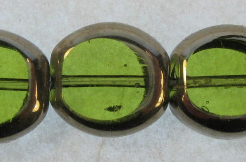 Beads - Glass Foil Beads - 9x10x4 6pcs Oval Foil Edge  - Set of 3  LIME
