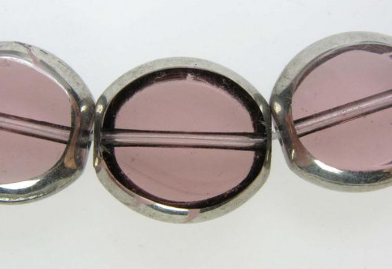 Beads - Glass Foil Beads - 9x10x4 6pcs Oval Foil Edge  - Set of 3  PURPLE