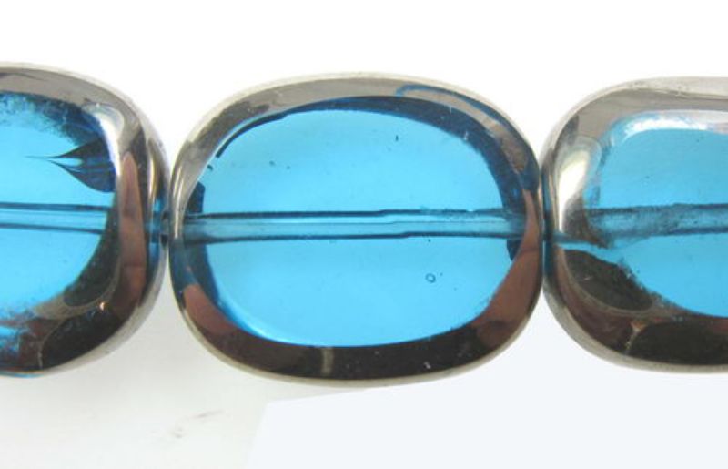 Beads - Glass Foil Beads - 12x14x4 25pcs Rect Foil Edge BLUE - Set of 2