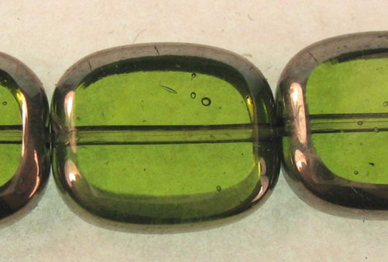 Beads - Glass Foil Beads - 12x14x4 25pcs Rect Foil Edge LIME - Set of 2