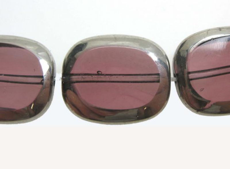 Beads - Glass Foil Beads - 12x14x4 25pcs Rect Foil Edge PURPLE - Set of 2