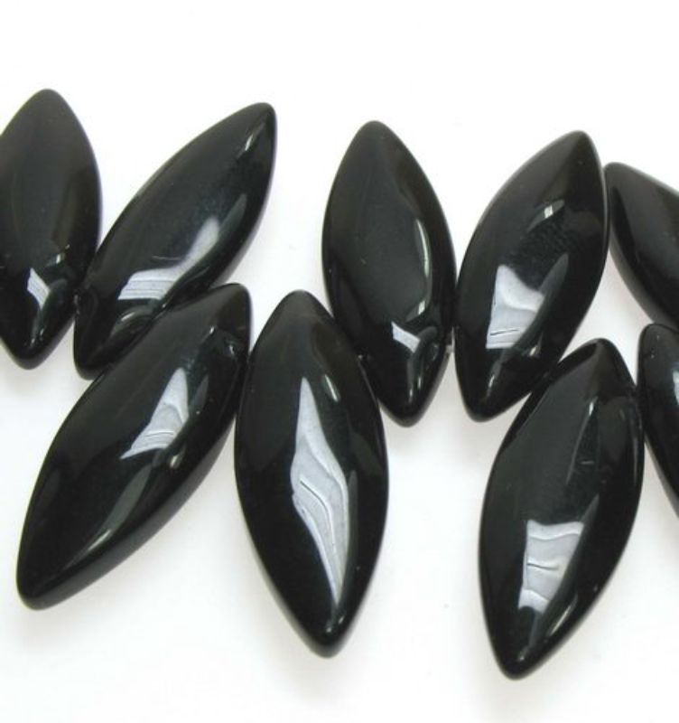 Beads - Glass Beads - 23x8 9bead Blk Long Flat Oval  - Set of 3