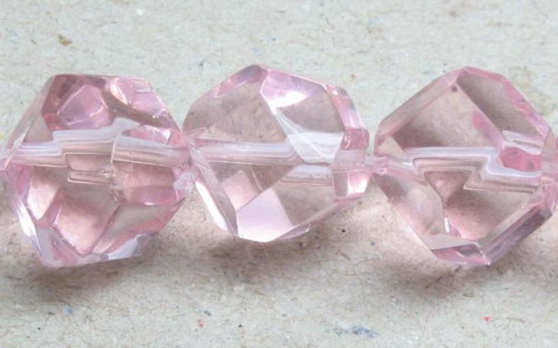 Beads - Glass Faceted Beads - 10mm 25pcs Faceted Diag Cube PINK - Set of 2