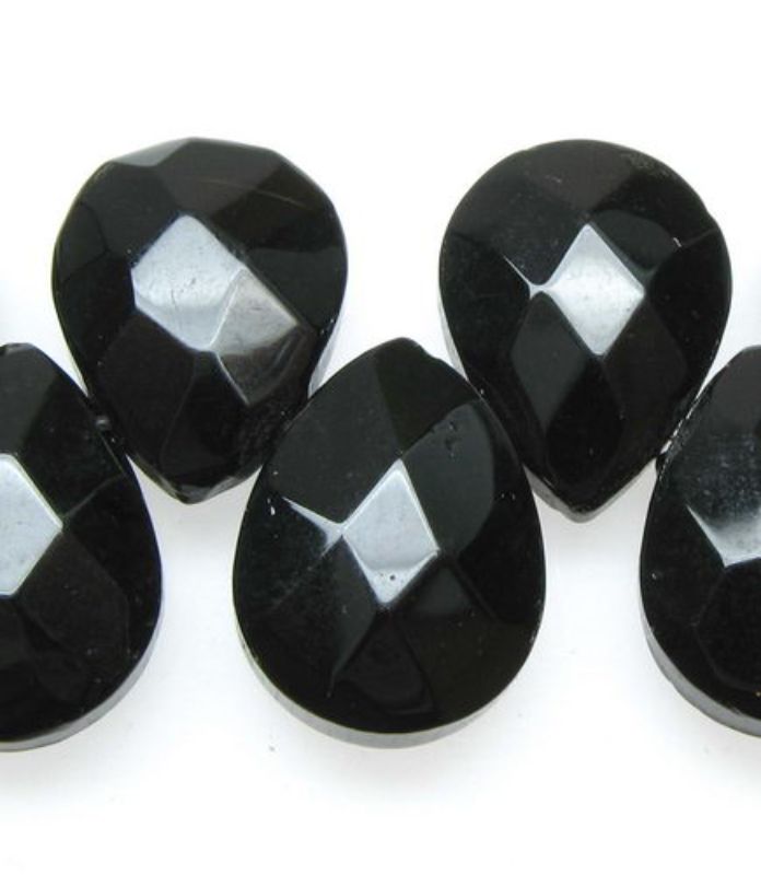 Beads - Glass Faceted Beads - 9x12mm 4pcs Teardrop  - Set of 3  BLACK
