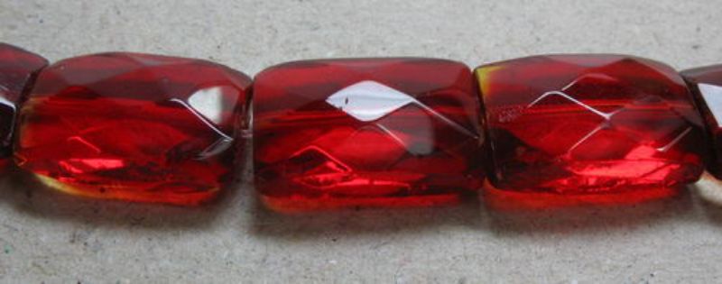 Beads - Glass Faceted Beads - 13x9mm 22pcs Faceted Flat Rect RED - Set of 2