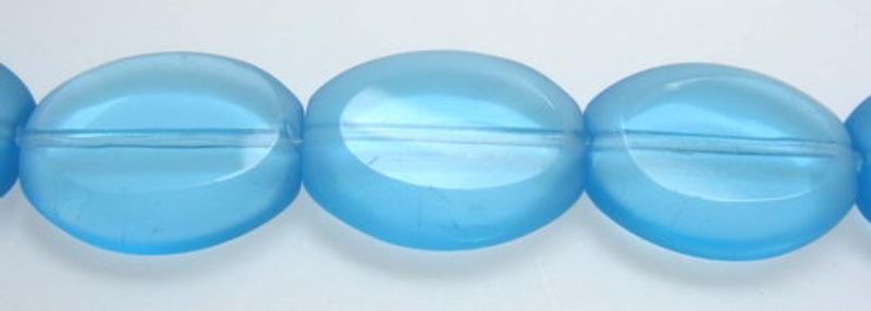 Beads - Glass Beads - 16x13mm 3pcs Oval Frosted Edge  - Set of 3  BLUE