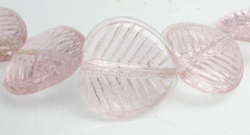 Beads - Glass Beads - 16x16mm 22pcs Clear Leaf PINK - Set of 2