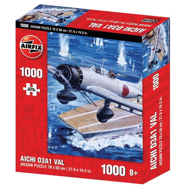 1000-piece Airfix puzzle featuring the Aichi D3A1 Val dive bomber, showcasing detailed WWII aviation art.