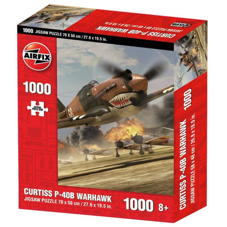 1,000-piece jigsaw puzzle featuring the iconic Curtiss P-40B Warhawk in a dynamic high-quality artwork design.