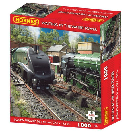 1000-piece jigsaw puzzle featuring a detailed scene of a tranquil water tower for model railway enthusiasts.