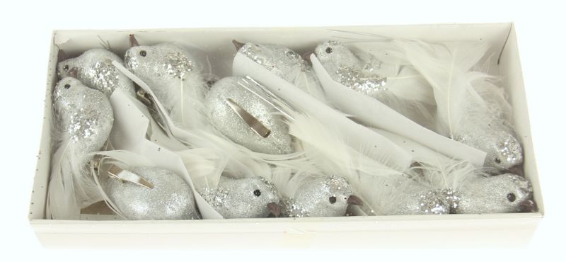 Glitter Bird Clip - Silver (SET OF 12)
