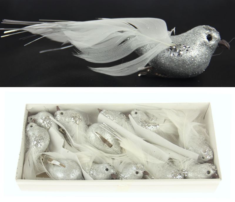Glitter Bird Clip - Silver (SET OF 12)