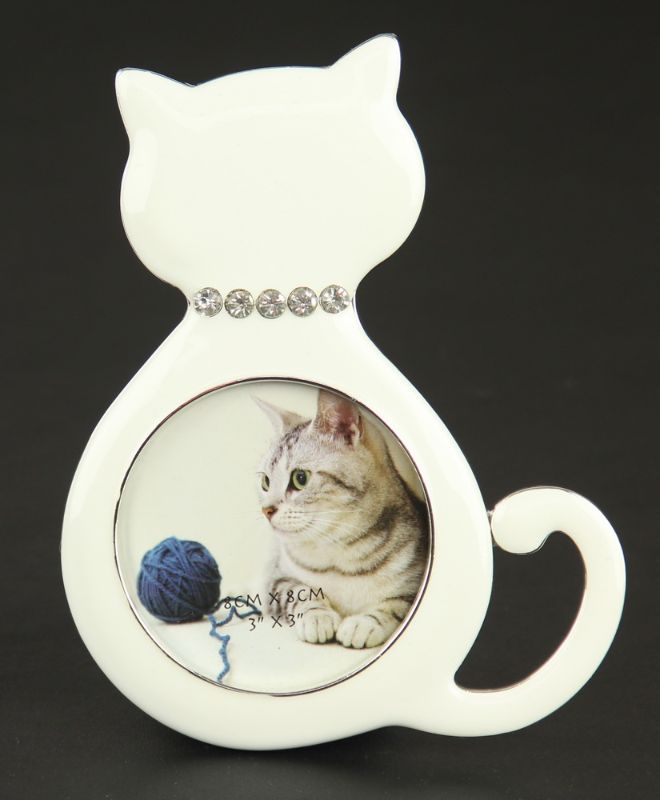 Photo Frame - Cat 8cm White (Set of 2)