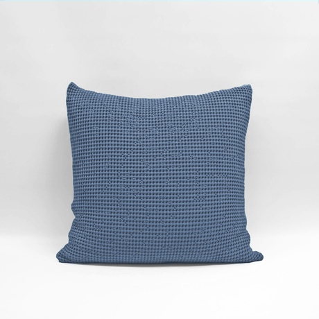 Ocean Blue Euro Pillowcase by Baksana, featuring soft stonewashed cotton and unique deep waffle texture, ethically made in Europe.