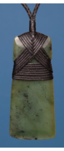 Greenstone Bound Toki Pendant crafted from Nephrite Jade, symbolizes strength and resilience, on an adjustable braided cord.