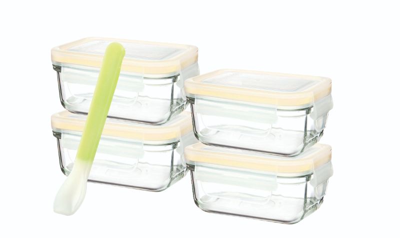 Baby Set with Silicone Spoon - GLASSLOCK Rectangular 150ml (5Pcs)