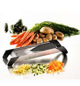 GEFU Mandoline Slicer with Japanese steel blades, three interchangeable cutting styles, and safety features for precise slicing.