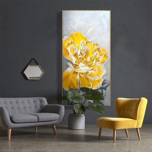 Hand Painted Flower Painting - Gold Frame - 140x70x3.5