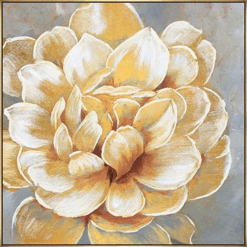 Hand Painted Gold Flower Painting - Gold Frame - 100x100x3.5 - AC7028