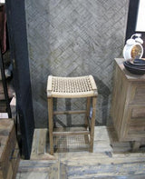 Reclaimed Oak & Rattan Barstool - Oak