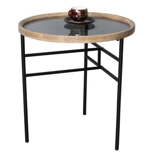 Wooden & Metal Side Table - Natural / Black - 500 X 500 X 530