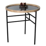 Wooden & Metal Side Table - Natural / Black - 500 X 500 X 530