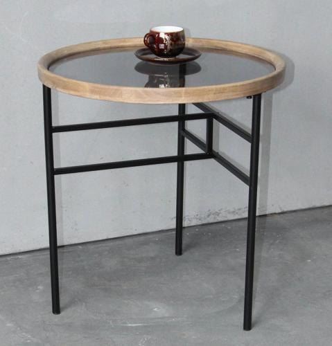 Wooden & Metal Side Table - Natural / Black - 500 X 500 X 530