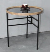 Wooden & Metal Side Table - Natural / Black - 500 X 500 X 530