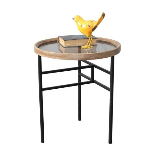 Wooden & Metal Side Table - Natural / Black - 400 X 400 X 450
