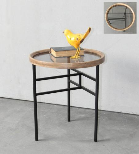 Wooden & Metal Side Table - Natural / Black - 400 X 400 X 450