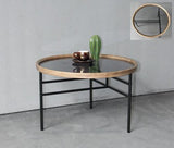 Wooden & Metal Coffee Table - Natural / Black - 600 X 600 X 380