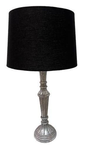 Table Lamp - Wood - Silver Leaf Finish / Sh - Balck Linen