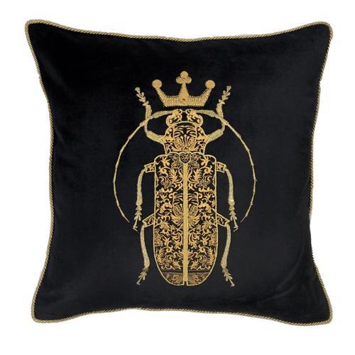Cushion Cover - Hand Embroidered - Black Withgold Bug