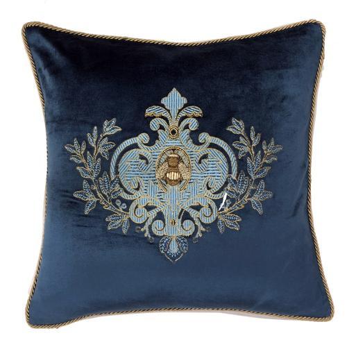 Cushion Cover - Hand Embroidered - Teal with Blue Wreath