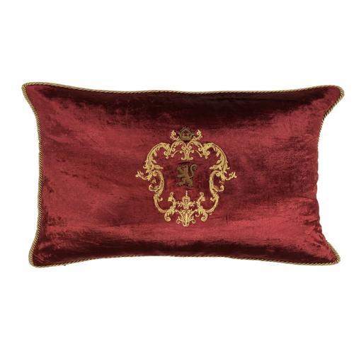Cushion Cover - Hand Embroidered - Maroon with Gold Lion Wreath