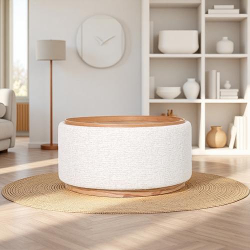Miami Tray Ottoman Xl Withwood Base - Seashell