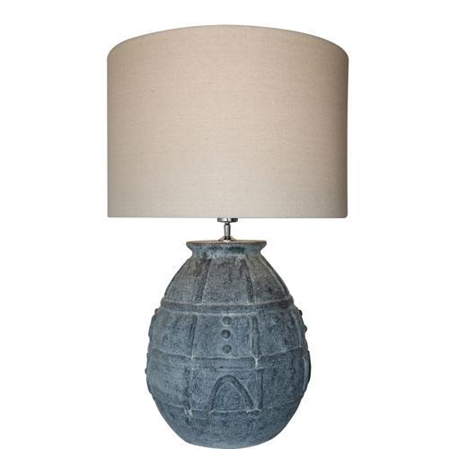 Grey Terracotta Lamp with Natural Linen Shade