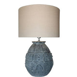 Grey Terracotta Lamp with Natural Linen Shade