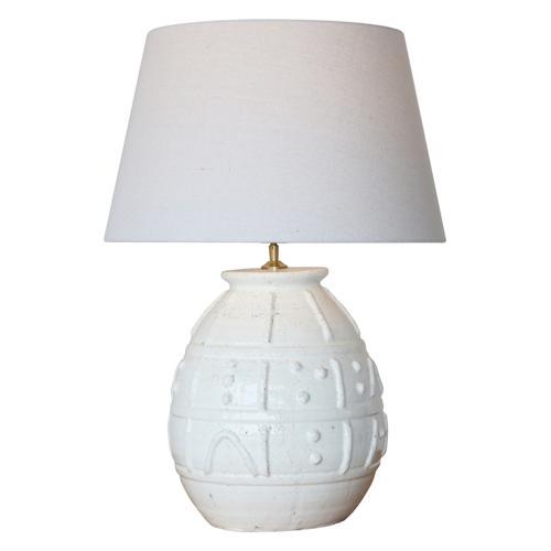 White Terracotta Lamp with White Linen Shade - 500 X 350 X 750