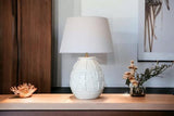 White Terracotta Lamp with White Linen Shade - 500 X 350 X 750