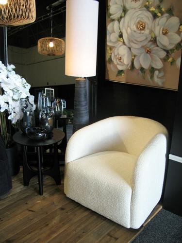 Black Ceramic Floor Lamp with Natural Linen Shade