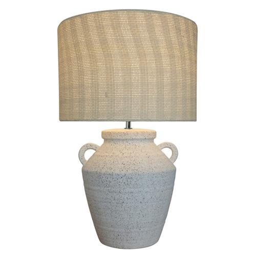 White Ceramic Lamp with Natural Linen Shade