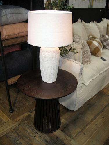 Beige Ceramic Lamp with Natural Linen Shade - 400 X 400 X 655