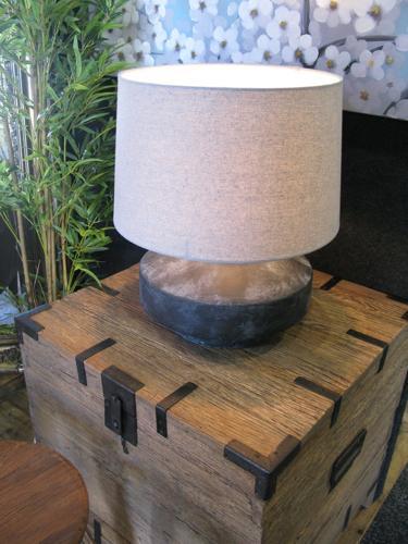 Pebble Terracotta Lamp Withgrey Linen Shade